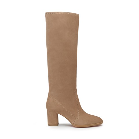 Women's beige suede mid-heel boot - Santoni - 1