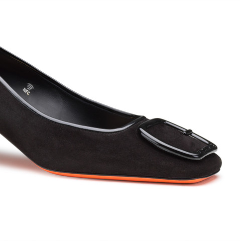 Zapatos de salón de tacón mediano de mujer de ante negro - Santoni - 6