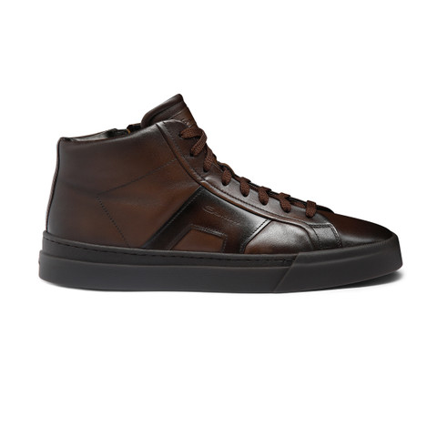 Men's dark brown leather Double Buckle Sneaker - Santoni - 1