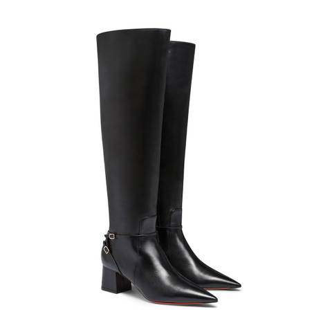 Women's black leather mid-heel boot - Santoni - 3