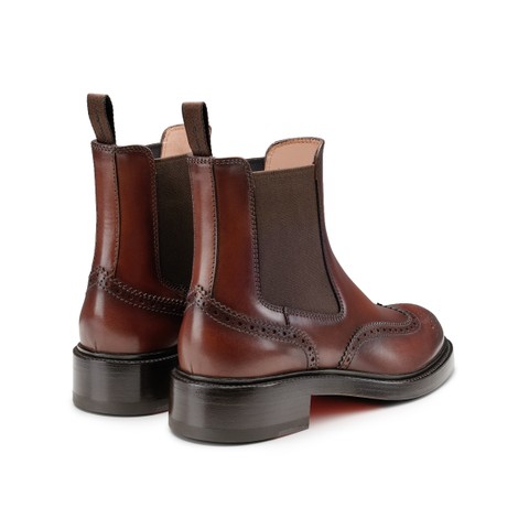 Women's dark brown leather brogue Chelsea boot - Santoni - 3