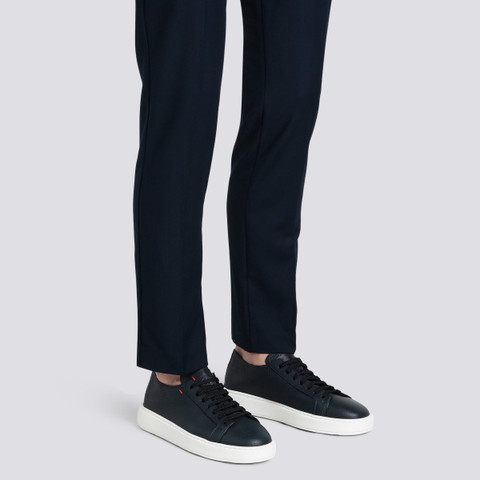 Men's blue tumbled leather sneaker - Santoni - 2