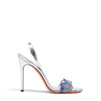 Women's silver laminated leather and crystals high-heel sandal - Santoni - 1