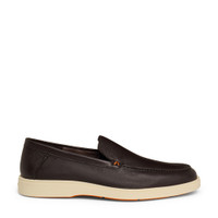 Men's dark brown tumbled leather loafer - Santoni - 1