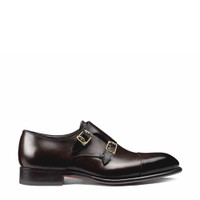 Men's dark brown leather double-buckle shoe - Santoni - 1