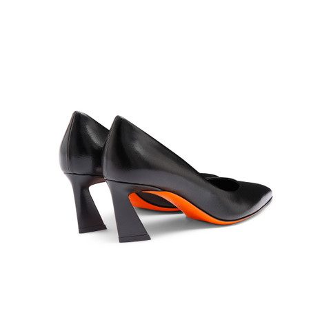 Women's black leather mid-heel pump - Santoni - 4