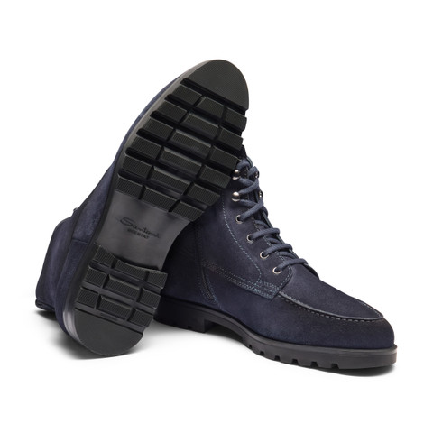 Men’s blue suede lace-up boot with fur - Santoni - 3