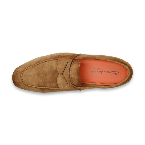 Men's light brown suede Carlo penny loafer - Santoni - 5