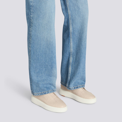 Women's pink tumbled leather slip-on sneaker - Santoni - 2