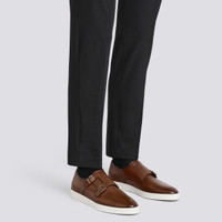 Men’s brown tumbled leather double-buckle shoe - Santoni - 2