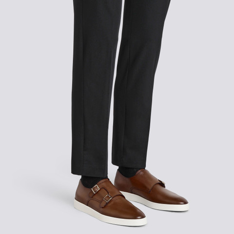 Men’s brown tumbled leather double-buckle shoe - Santoni - 2