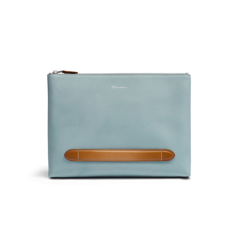 Light blue tumbled leather pouch - Santoni - 1