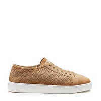 Men's beige woven suede sneaker - Santoni - 1