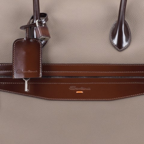 Beige tumbled leather weekend bag - Santoni - 5