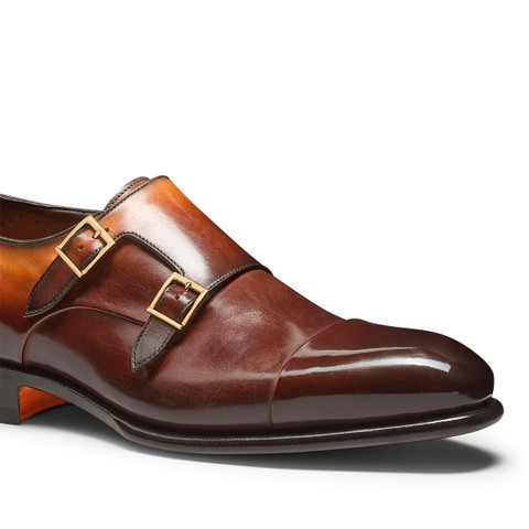 Men's orange leather double-buckle shoe - Santoni - 6
