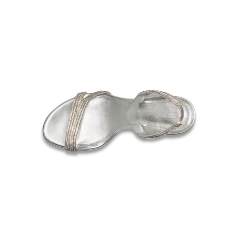 Women's silver laminated leather and crystals high-heel sandal - Santoni - 5