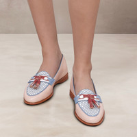 Mocassino Andrea con nappe da donna in pelle rosa ed azzurro - Santoni - 2