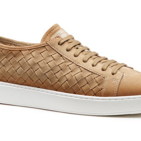 Men's beige woven suede sneaker - Santoni - 6