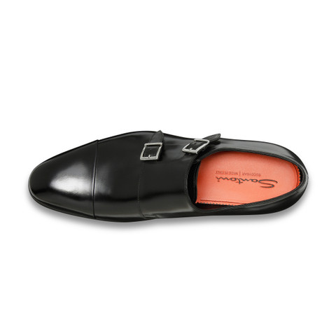 Men's polished black leather double monk straps shoe - Santoni - 5