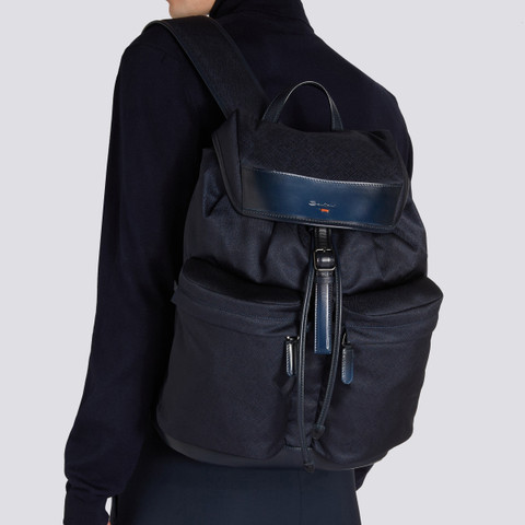 Blue leather and nylon backpack - Santoni - 2