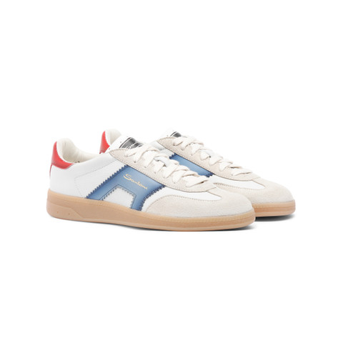Women's white, blue and red leather and suede DBS Oly sneaker - Santoni - 3