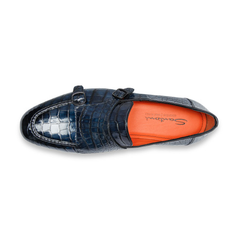Mocassin à double boucle en alligator bleu pour homme - Santoni - 4