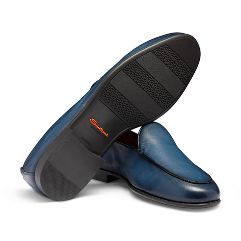 Men's blue leather loafer - Santoni - 4