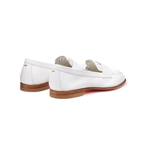Women's white leather penny loafer - Santoni - 2