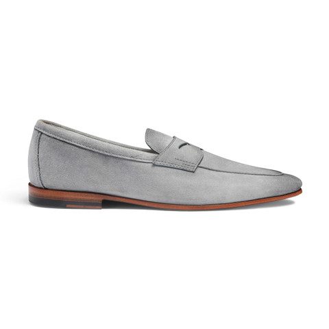 Men's light blue suede Carlo penny loafer - Santoni - 1