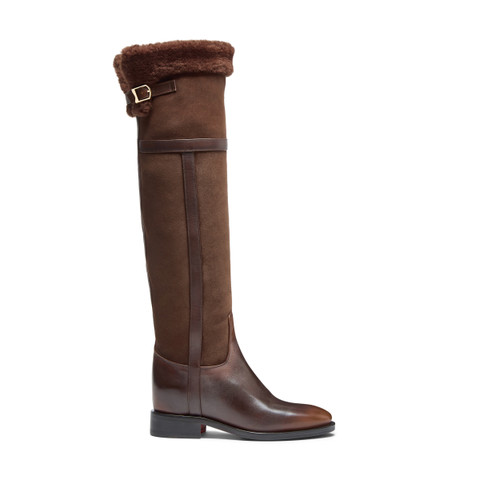 Women's dark brown leather and shearling boot - Santoni - 1