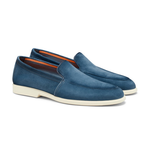 Men's denim blue suede loafer - Santoni - 2