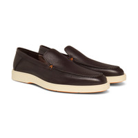 Men's dark brown tumbled leather loafer - Santoni - 2