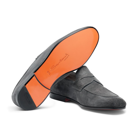 Men's grey suede Carlo loafer - Santoni - 4