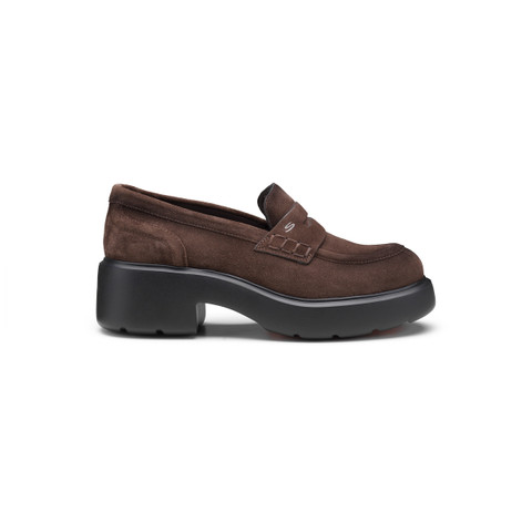 Women's dark brown suede Easy penny loafer - Santoni - 1