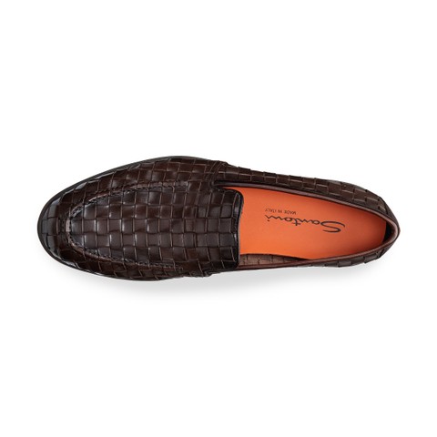 Men's dark brown woven leather loafer - Santoni - 4