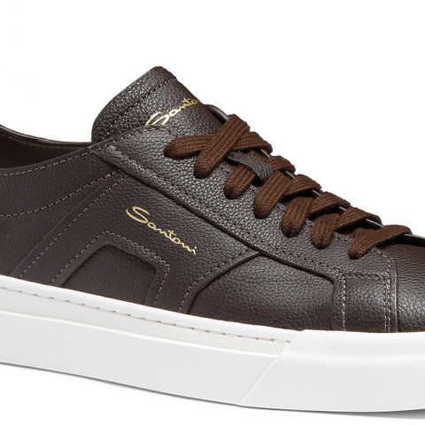Men's dark brown tumbled leather Double Buckle Sneaker - Santoni - 6