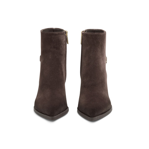 Women's dark brown suede mid-heel ankle boot - Santoni - 3