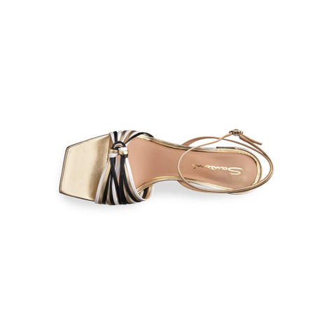 Women's gold, black and white leather mid-heel sandal - Santoni - 4