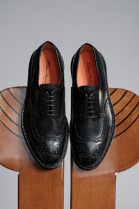 Men's black leather Derby brogue shoe - Santoni - editorial