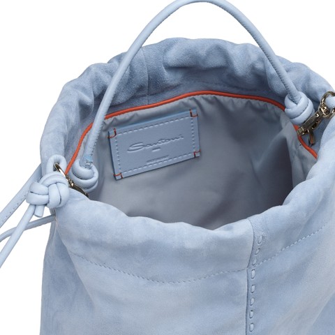 Sac bandouli&egrave;re en daim bleu clair - Santoni - 3
