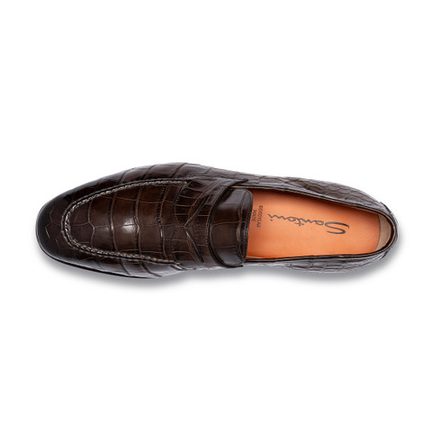 Men's dark brown alligator leather penny loafer - Santoni - 4