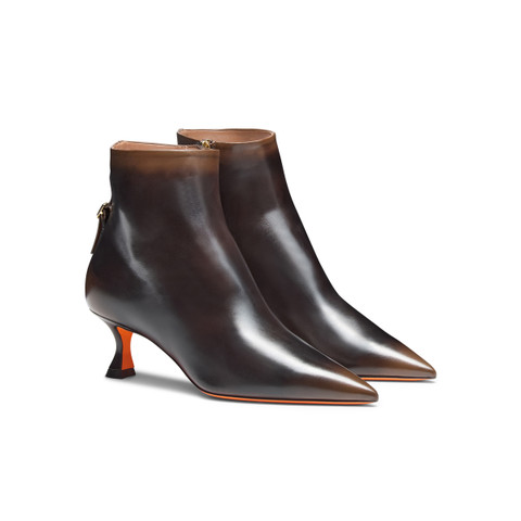 Women's dark brown leather mid-heel ankle boot - Santoni - 3