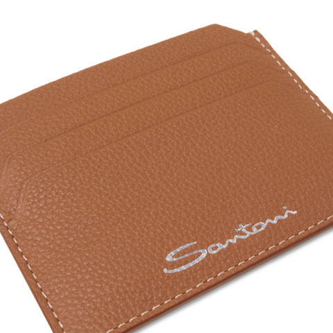 Light brown tumbled leather credit card holder - Santoni - 2