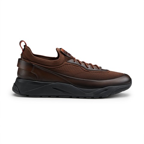 Men's dark brown leather sneaker - Santoni - 1