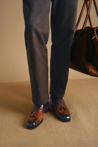 Men's dark brown leather tassel loafer - Santoni - editorial