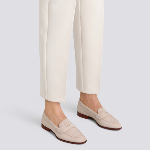 Mocassino penny da donna in nabuk rosa - Santoni - 2