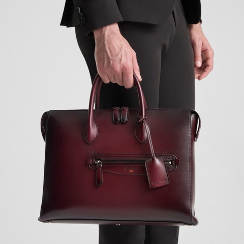 Sac d&rsquo;ordinateur en cuir bordeaux - Santoni - 2