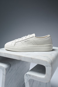 Men's white tumbled leather Double Buckle Sneaker - Santoni - editorial