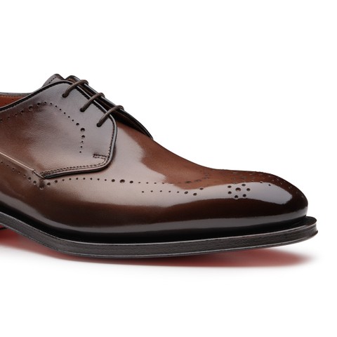 Stringata Derby brogue da uomo in pelle marrone - Santoni - 6