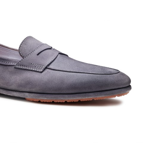 Men's light blue suede Carlo Driver penny loafer - Santoni - 5